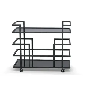 Carrito de bar moderno hecho a mano de metal con ruedas, carrito de metal premium artesanal para sala de estar, chapado, Zahid Exports - Product Image 3