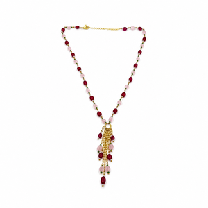 Custom Rhodium Plated <b>Necklace</b> Red <b>Ruby</b> Rose Quartz Bead Station Ring Y Lariat Tassel Drop Cable Chain Fine Women Luxury Gift - Product Image 3
