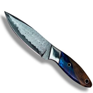 Couteaux de chasse haut de gamme à lame fixe, motif Damas, tranchant incurvé, manche en bois et bolster - Product Image 3
