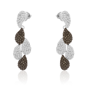 2.71 Cttw Round Cut White & Brown Natural Diamond Teardrop <b>Dangle</b> <b>Earrings</b> for Womens 925 Sterling <b>Silver</b>, G-H Color - Product Image 3