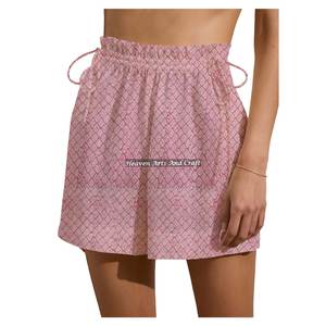 Shorts de Verano para Mujer, Casuales, de Algodón, Cintura Baja, Multicolor, con Estampado a Mano, con Cordón Ajustable, para Fin de Semana - Product Image 2