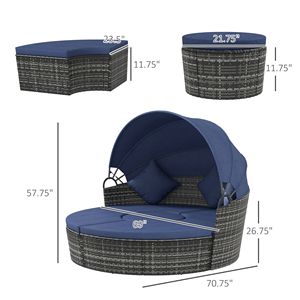Ensemble de 4 chaises longues de patio extérieur en rotin moka brun avec canopy et coussins moelleux en aluminium pour jardins, hôpitaux et sites sportifs - Product Image 3