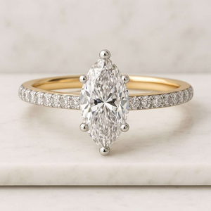 Bague de fiançailles pour femme en or 14 carats avec diamant taille marquise et diamants de laboratoire certifiés IGI - Product Image 3