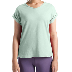 Camiseta de Manga Corta Verde Menta Personalizada para Mujer, Corte Holgado, Cuello en V, Ropa Deportiva Informal, Transpirable, Suave, para Gimnasio, Yoga y Ejercicio - Product Image 2