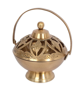 Quemador de Incienso Tradicional de Latón Loban Dhoop Dani con Asa, Hecho a Mano, para Puja, Havan, Decoración del Hogar y Rituales Espirituales - Product Image 1