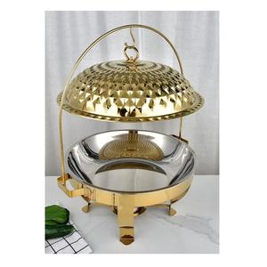 Recipiente para Calentar Comida Tipo Buffet, Redondo, de Acero Inoxidable Dorado, con Tapa de Cúpula Colgante, para Hotel y Catering - Product Image 1