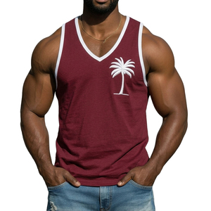 Camiseta sin mangas con cuello en V para hombre, al por mayor, con bordado personalizado, estilo musculoso, chaleco de gimnasio sin mangas, camiseta de moda urbana para hombre - Product Image 4