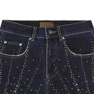 Shorts Bermuda en jean à taille haute pour homme, ornés de paillettes, motif à pois, avec braguette boutonnée, en coton tissé, style décontracté - Product Image 4