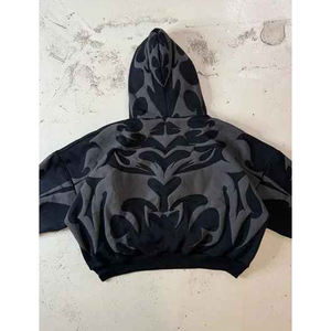 เสื้อฮู้ดดี้พิมพ์ลายนูนสีดำแบบกำหนดเอง ทรงโอเวอร์ไซส์ สไตล์สตรีทแวร์ แบบครอป ผ้าฝ้ายฟลีซ 100% รับผลิตตามสั่ง ขายส่ง - Product Image 2
