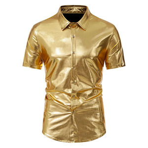 Chemise habillée formelle pour homme en satin, personnalisable (ODM), couleurs variées, pour soirée, boîte de nuit, discothèque, spectacle sur scène, manches courtes - Product Image 1