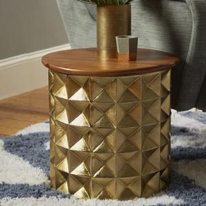 Mesa Auxiliar de Aluminio con Acabado Diamantado de Alta Calidad, Mueble de Primera Calidad con Detalles Metálicos para Hotel, Hogar, Sala de Estar, Otomana, Latón - Product Image 1