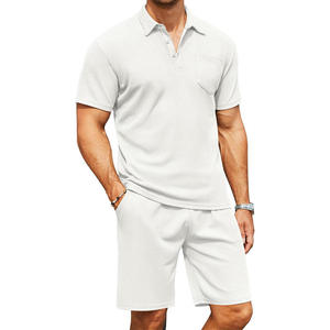 Wholesale High Quality Casual Mens Summer Outfits 2 Piece Knitted Breathable Shorts and Shirt Set for Men - Product Image 4