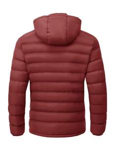Veste rouge unie à capuche, manches longues, fermeture éclair, polyester chaud pour l'hiver - Product Image 2