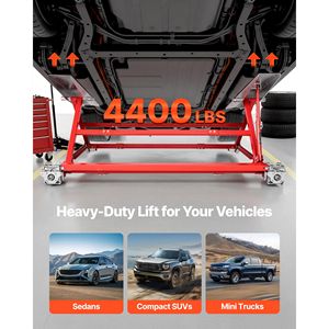 Sollevatore Auto Portatile in Acciaio Rinforzato, Capacità 4400 Libbre/5t, Sollevamento Rapido, Altezza Massima 23 Pollici, Larghezza Regolabile, Ruote, Sollevamento Manuale - Product Image 5