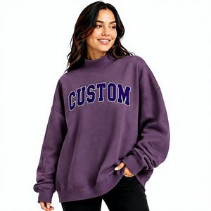 Wholesale <b>Women's</b> Winter Summer Autumn Mock Neck Oversized Cotton Pullover <b>Sweatshirt</b> with Custom Logo Embroidery Eco-Friendly - Product Image 1