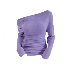 Asymmetric <b>Off</b> <b>Shoulder</b> Ruched Long Sleeve Fleece Top Casual Street wear <b>Sweatshirt</b> Pullover Women Clothing Fashion - Product Image 1
