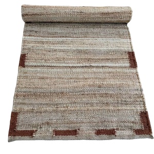 Alfombra Moderna de Cáñamo Natural Tejida a Mano con Borde Marrón |   Alfombra de Pasillo Estilo Rústico Ecológica, Lavable, de Tamaño Personalizado, con Patrón Geométrico - Product Image 2