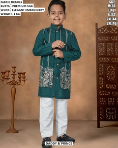 DADDY & PRINCE Boys <b>Black</b> Silk <b>Kurta</b> With Elegant Embroidery Ankle-Length Traditional Wear <b>For</b> Wedding All Seasons - Product Image 2