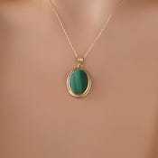 Collar con Colgante Ovalado de Malaquita, Plata de Ley 925, Chapado en Oro de 14K, Certificado IGI, Gema Natural, Joyería Elegante para Niños - Product Image 6