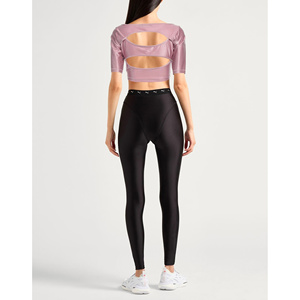 Haute qualité femmes soutien-gorge de sport léger respirant Polyester Spandex personnalisé imprimé à manches courtes Yoga hauts pour l'athlétisme - Product Image 3