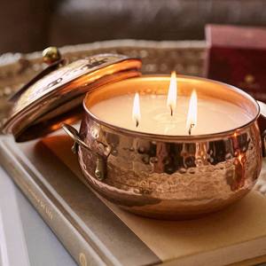 Portavelas de Cobre Martillado Hecho a Mano de Lujo con Tapa, Recipiente Decorativo de Metal para Velas de Aromaterapia - Product Image 2