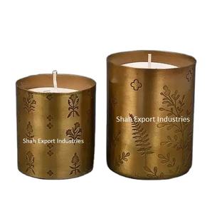 Tarro de vela de Metal de forma redonda de lujo con acabado dorado para decoraciones de mesa navideñas y para el hogar, tarros de vela de hierro - Product Image 1