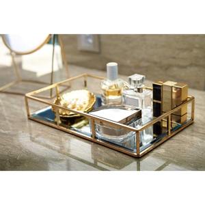 Elegante Bandeja Organizadora de Maquillaje con Acabado Dorado y Espejo para un Estilo Sofisticado en el Dormitorio y la Encimera del Baño - Product Image 4