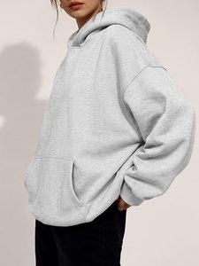 <b>Women</b> Oversized Hooded Sweatshirt Solid Color Long Sleeve <b>Pullover</b> With Pockets Breathable Cotton Knitted Autumn Wear - Product Image 3