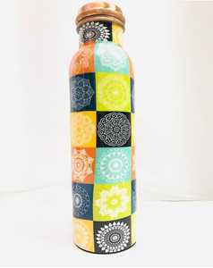 ขวดน้ำทองแดงเคลือบสีเคลือบเงาพร้อมหูจับ ลายหินอ่อนหลากสีสัน ฐานลายตอก  ขายส่ง - Product Image 2
