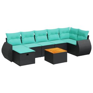 Juego de sofás de patio de ratán sintético negro de 8 piezas con cojines, sofás de jardín - Product Image 2