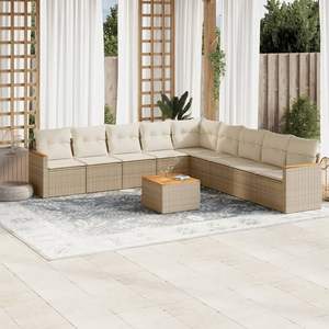 Ensemble de canapés de jardin beige en rotin PE tressé, coussins imperméables, design contemporain, mobilier d'extérieur - Product Image 3