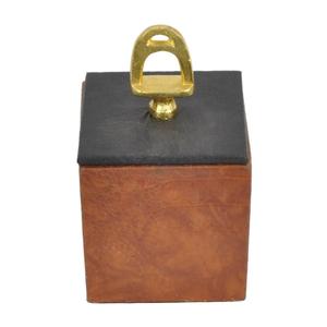 Handmade <b>Storage</b> Jewelry Boxes & Bins <b>Brown</b> Color Leather Gift <b>Box</b> With Black Lid Gold Horse Stirrup Handle Custom Size & Design - Product Image 5