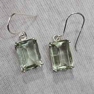 Boucles d'oreilles en argent sterling 925 avec pierre précieuse en aquamarine naturelle à 100 %, taille émeraude, bijoux de mode, cadeau pour femme, fabrication artisanale sur mesure - Product Image 1