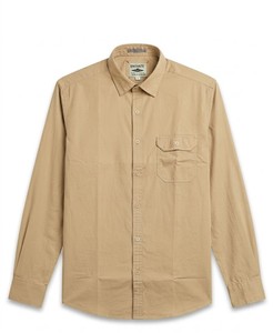 เสื้อเชิ้ตผู้ชายสีเบจ ผ้าฝ้ายลำลอง แขนยาว ปกคอพับ สีพื้น ผ้าป๊อปลินระบายอากาศ สไตล์ฤดูร้อน ติดกระดุมเม็ดเดียว - Product Image 4