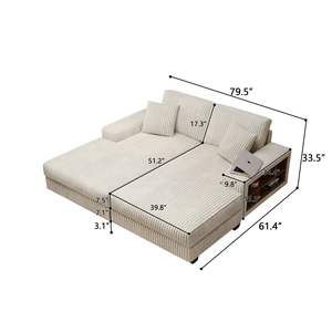 Modern Fluffy Oversized Beige Corduroy Fabric Double Lounge <b>Chair</b> Convertible Combination Sofa Bed for Living Room <b>Sleeper</b> Sofa - Product Image 5