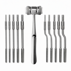 Juego de 11 Osteótomos Manuales para Senos, con Puntas Rectas y Cóncavas Anguladas, con Martillo Mead, Kit de Elevación de Implantes Quirúrgicos Dentales - Product Image 1