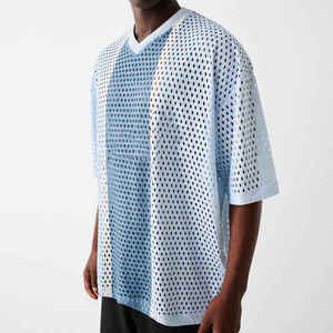 T-shirts de sport en maille respirante à col en V personnalisables, style streetwear d'été, à manches mi-longues et épaules tombantes - Product Image 4