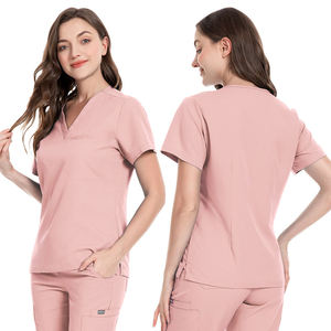 Blouse médicale unisexe à col en V et manches courtes, uniforme d'infirmière, tenue de travail hospitalière, plusieurs poches, tissu tricoté en polyester, aiguille - Product Image 1