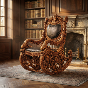 Fauteuil à bascule en bois sculpté artisanal vintage avec coussin en mousse, design indien antique, mobilier pour salon et hall d'hôtel - Product Image 3