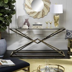 Elegant Metal <b>Console</b> <b>Table</b> With <b>Glass</b> Top Modern Entryway Furniture For Luxury Living Room Decor - Product Image 3