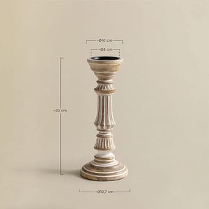 Support de bougie haut en bois blanc vieilli, fait main et sculpté, style rustique et campagnard, pour la décoration de Noël - Product Image 2