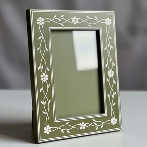 Handcrafted Sage Green Bone Inlay Photo <b>Frame</b> with Floral Vine Design – Luxury Decorative Picture <b>Frame</b> for Home & Office Decor - Product Image 1