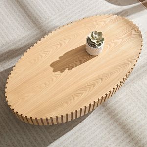 Tavolino da Caffè Moderno Artigianale a Forma di Tamburo da 43,7 Pollici per Soggiorno, Robusto Tavolino Ovale in Materiale PE - Product Image 6