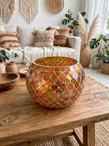 Portavelas Redondo de Mosaico de Vidrio Hecho a Mano con Impresión Troquelada para Decoración de Centros de Mesa en el Hogar, Bodas y Navidad - Product Image 1