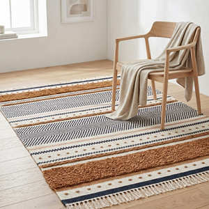 Boho <b>Throw</b> Rug Carpet Low Pile Durable 8x10 Double Sided Hand For Camping Beach <b>Outdoor</b> Indoor Decor Use - Product Image 6