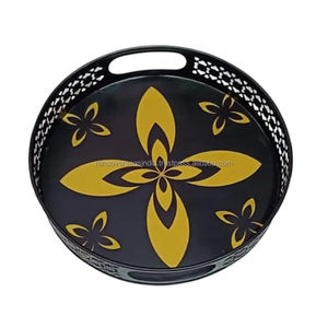 Plateau en métal enduit d'émail de qualité supérieure avec poignées découpées, idéal pour la cuisine à domicile et la décoration de table basse aux meilleurs tarifs - Product Image 2