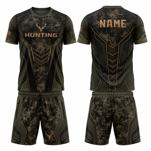 Ensemble de chasse camouflage pour homme : chemise à manches courtes et short en polyester respirant pour l'été et les activités de plein air - Product Image 1