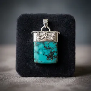 Tibetan Turquoise 925 Sterling Silver Handmade Fashion Pendant Natural Gemstone Boho Jewelry Statement Design Wholesale - Product Image 4