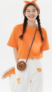 Camiseta de algodón 95% + 5% elastano, tejido twill, informal/estilo urbano/ropa de playa, naranja, estampado regular (estampado gráfico) - Product Image 3