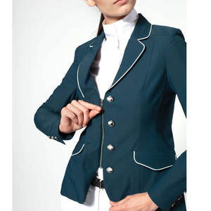 Women's Dark Green Cotton/Polyester Riding Jacket with White Trim Show Jumping <b>Equestrian</b> Attire Custom Logo - Product Image 4